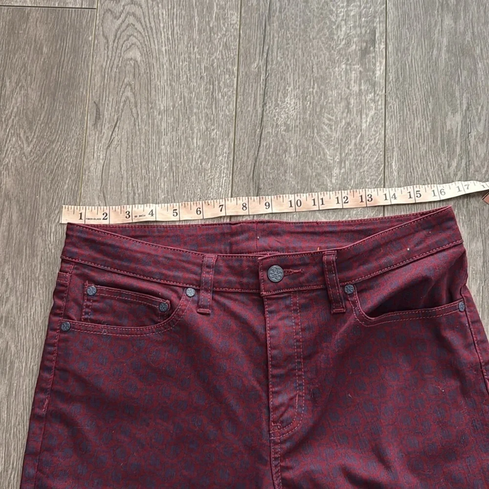 Tory Burch Denim Women 32” Red Agate Bern Patterned Jeans Mid Rise Skinny Floral